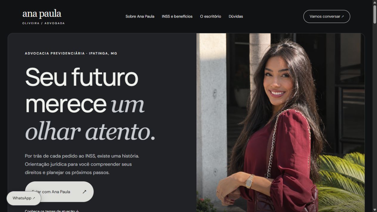 Página de inicio de la web de Ana Paula Oliveira