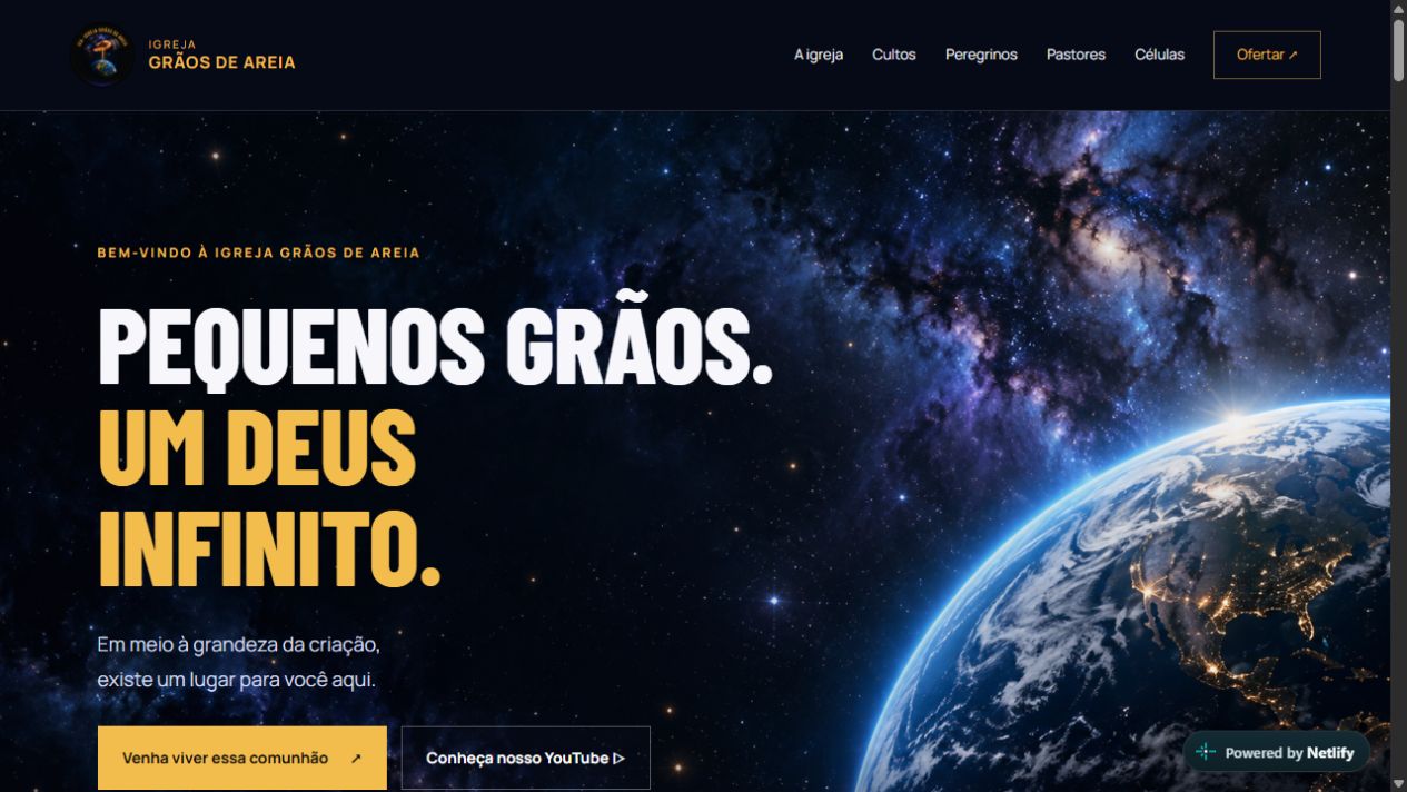 Página de inicio de la web de Igreja Grãos de Areia