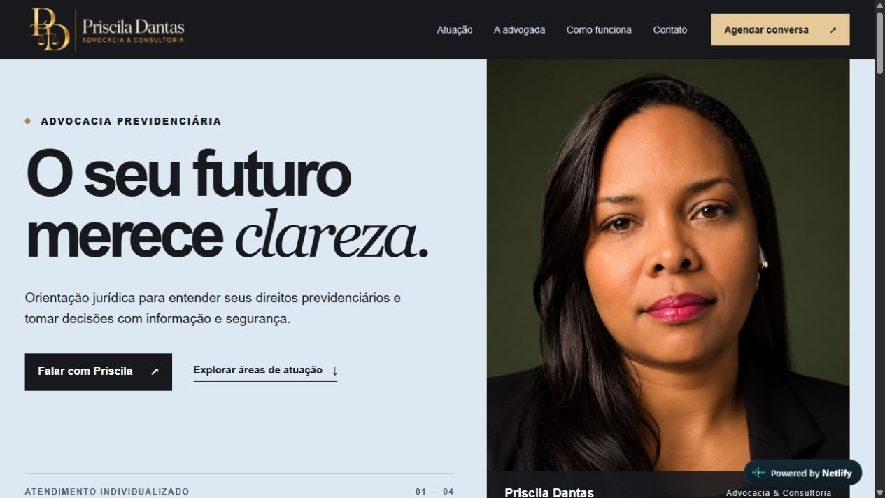 Página de inicio de la web de Priscila Dantas